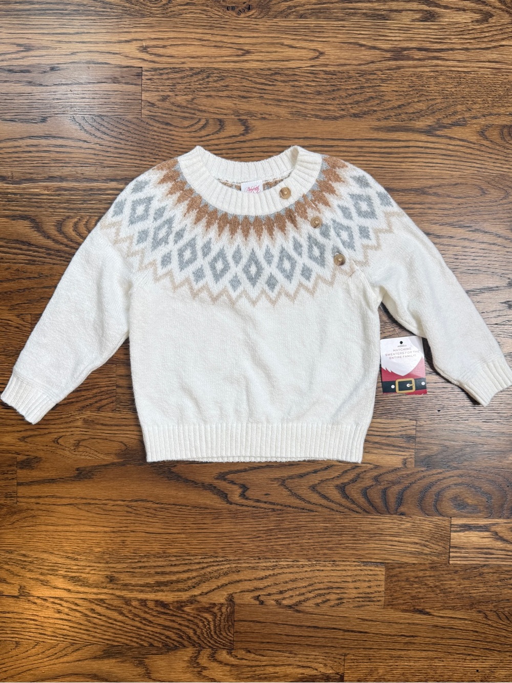NWT North Pole Trading Co. Girls Cream/ Gray Fair Isle Sweater Button Detail 18M